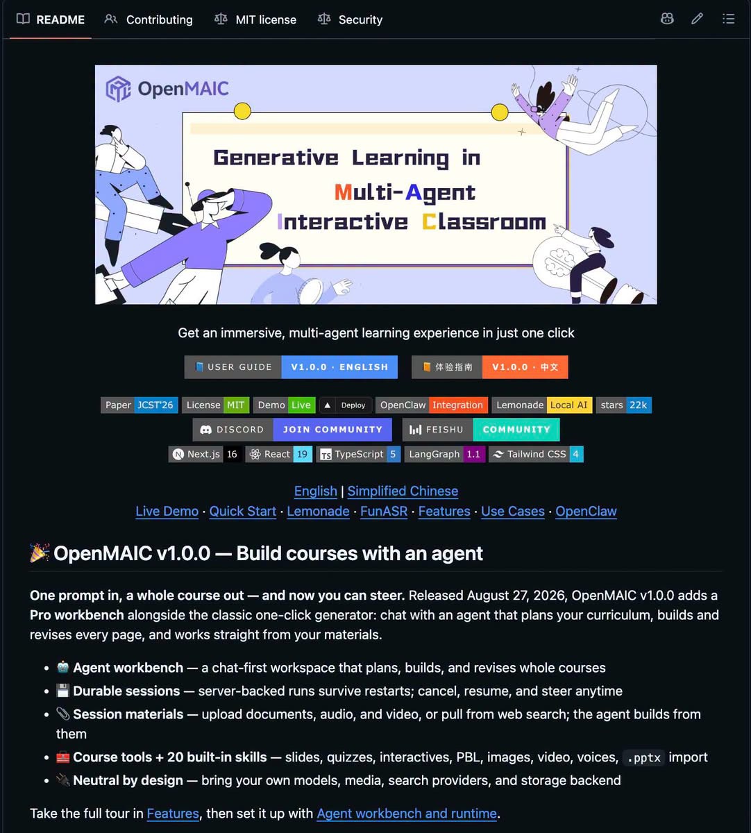 OpenMAIC AI Classroom: Interactive Learning with - image 1
